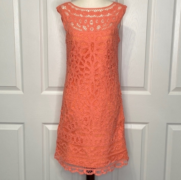 Lilly Pulitzer Tabitha Batt It Up Lace Dress SALMON orange FLORAL Crochet Small - Picture 3 of 11